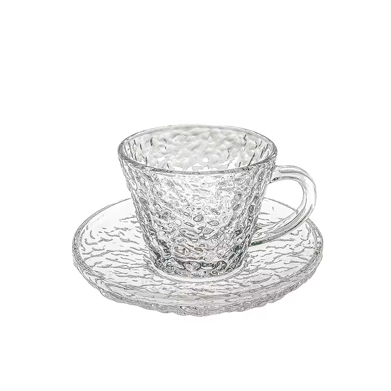 Newest Hot Selling afternoon glass fish coffee glass mug with Handle tea cup Saucer Set