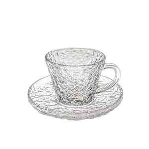 Newest Hot Selling afternoon glass fish coffee glass mug with Handle tea cup Saucer Set