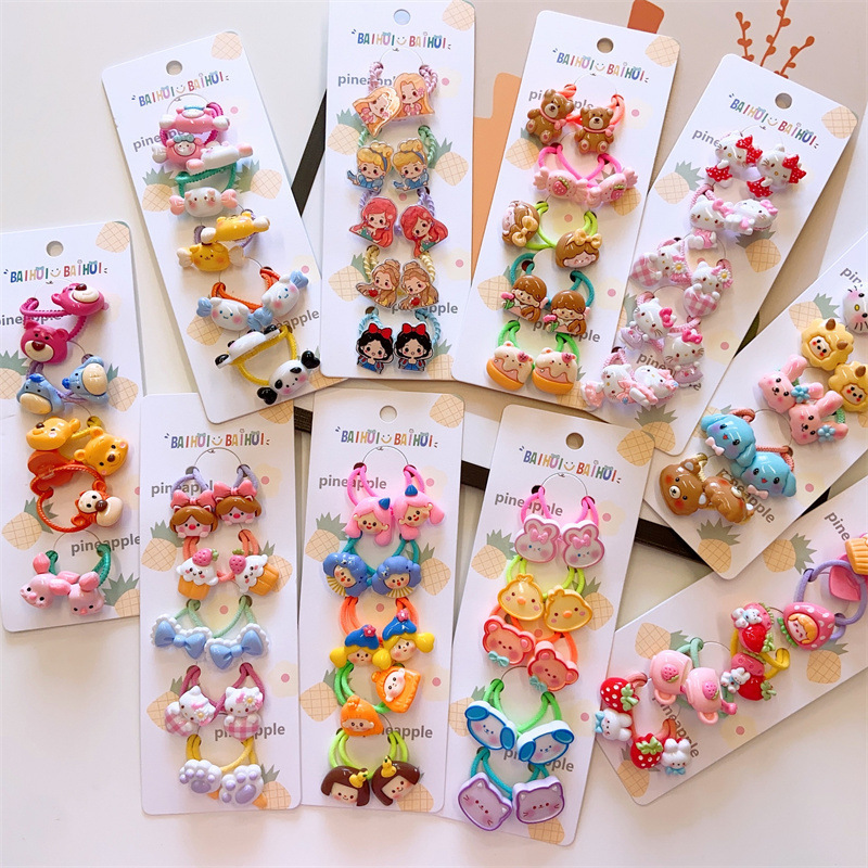 10pcs Girls Cartoon Hair Ties Lovely Animal Small Rubber Band Set Baby Ponytail Hair Scrunchies