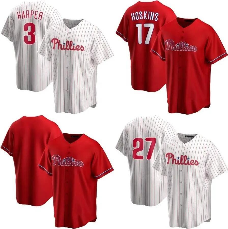 Wholesale Philadelphia City Stitched American Baseball Jersey Men's Red Team Baseball Uniform 3 Harper 17 Hoskins