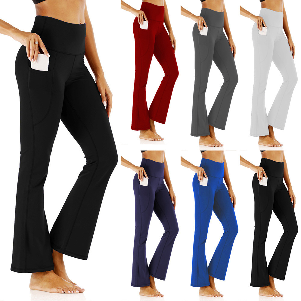 Women's Yoga Flared Pants Ladies High Waist Slim Fit Belly Bell-bottom Trousers Shows Legs Long Yoga Fitness Net Red Fashion