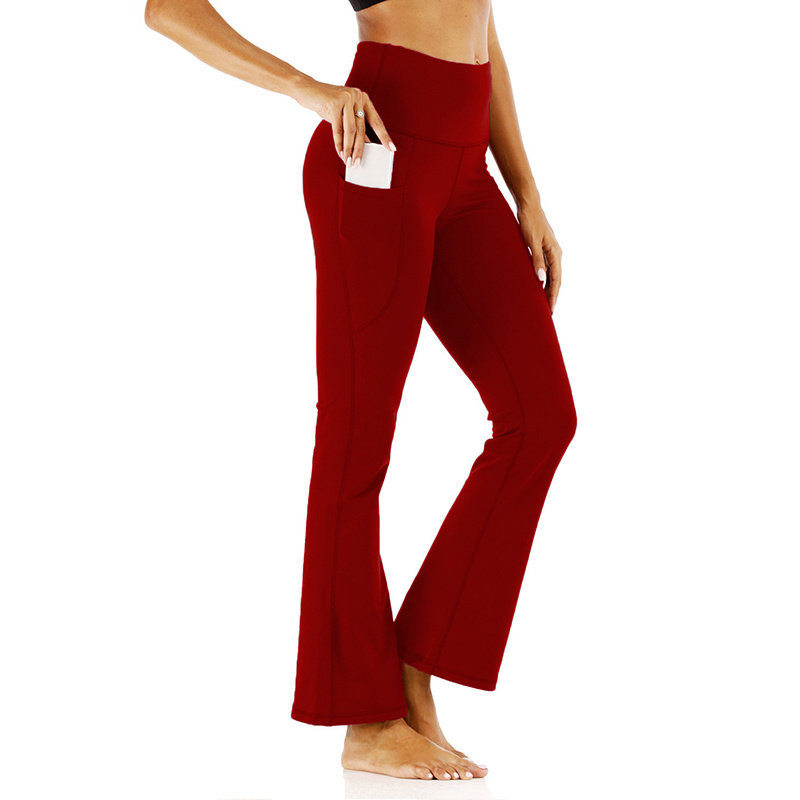 Women's Yoga Flared Pants Ladies High Waist Slim Fit Belly Bell-bottom Trousers Shows Legs Long Yoga Fitness Net Red Fashion