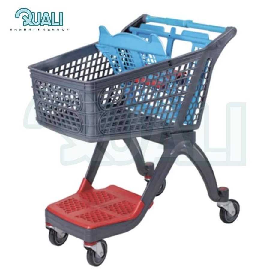 Quali Supermarket 180L Shopping Trolley Cart Plastic Grocery Trolley With Baby Seat