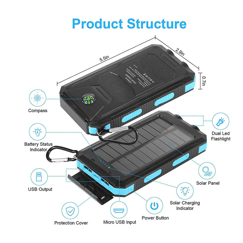 Waterproof Outdoor Solar Power Bank 20000mAh Dual USB Travel Outdoor Solar Mobile Phone Charger Solar Powerbanks For Camping