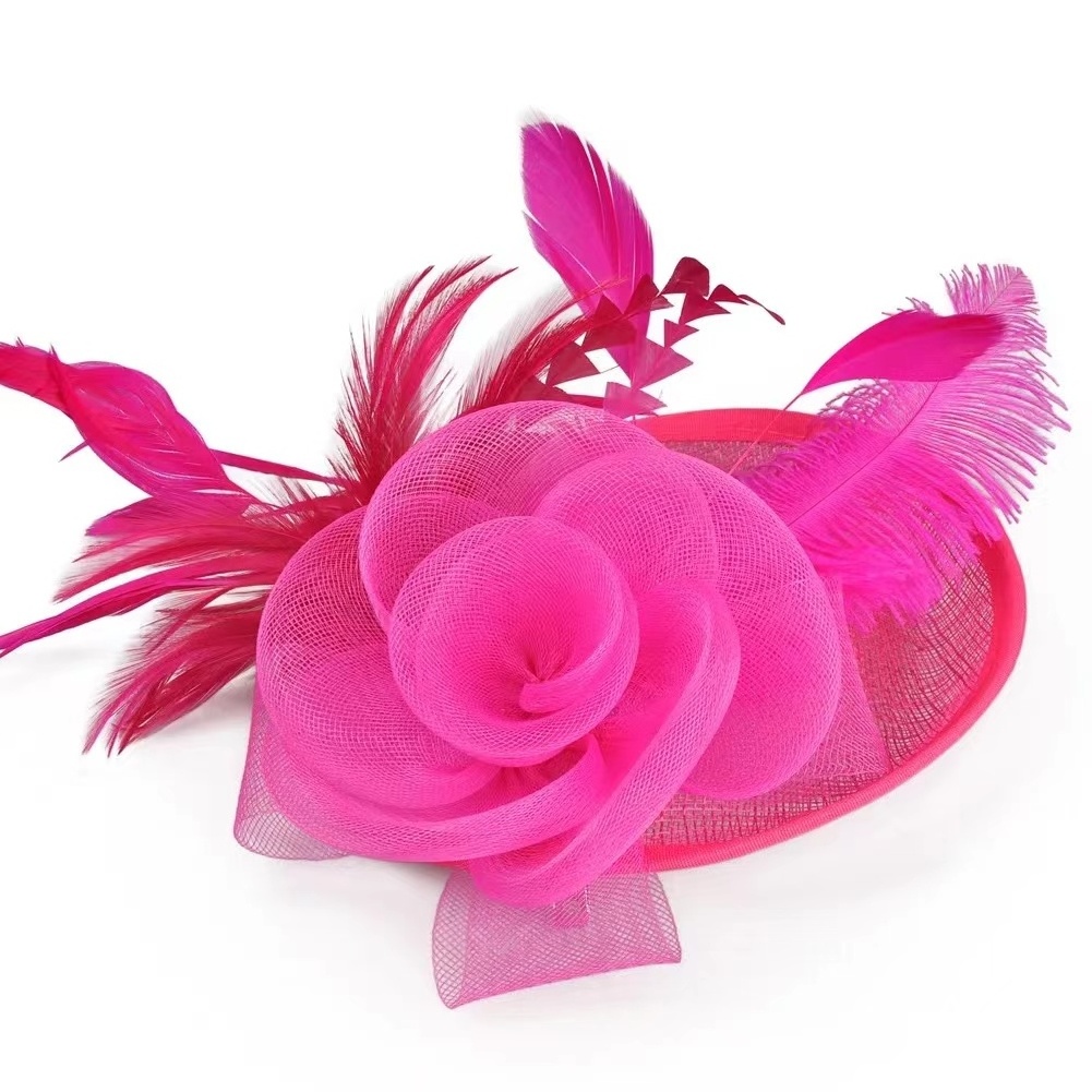 Custom Made Ladies Church Hats for Tea Party Wedding Feather Sinamay Fascinators Hats for women Headband Clip Headpiece