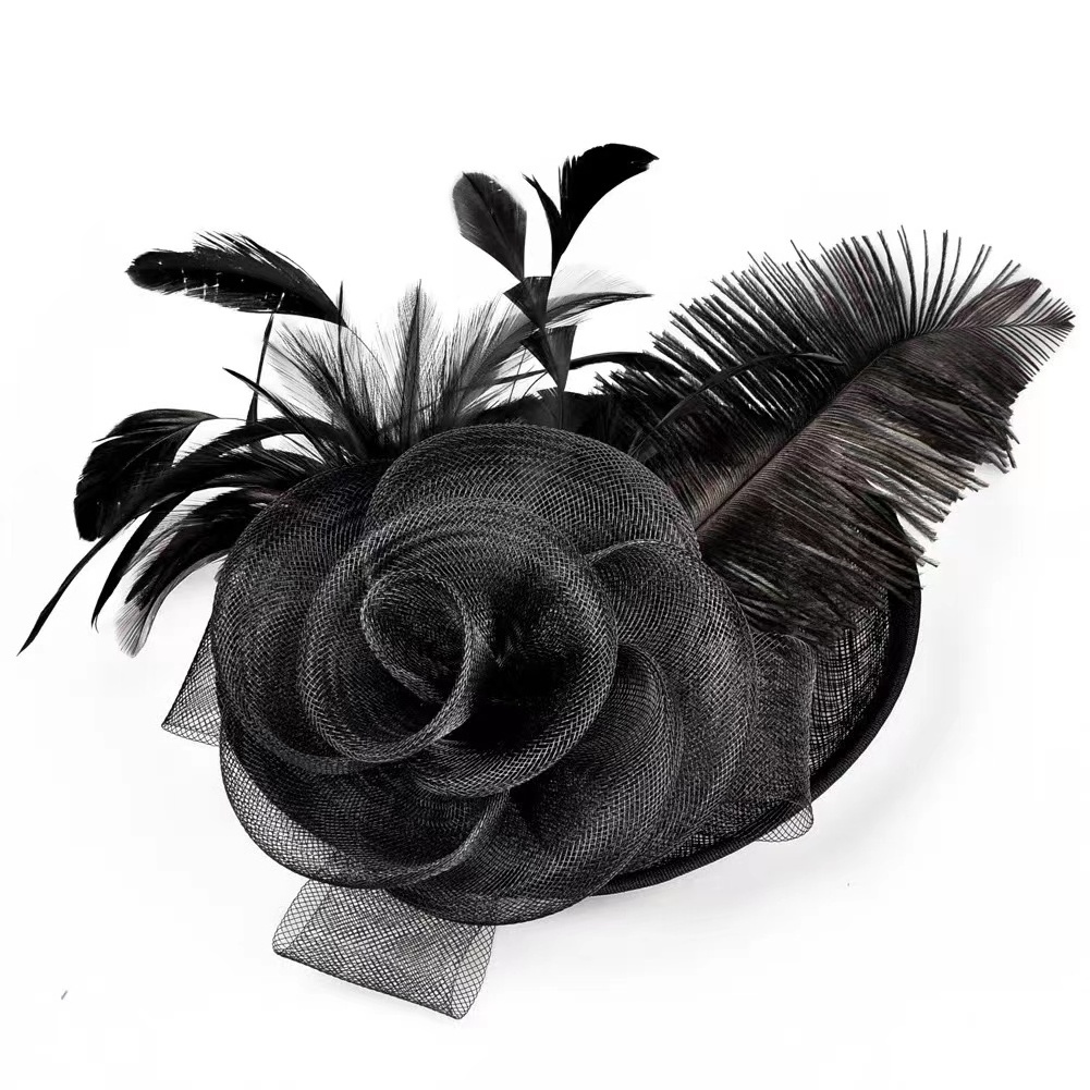 Custom Made Ladies Church Hats for Tea Party Wedding Feather Sinamay Fascinators Hats for women Headband Clip Headpiece