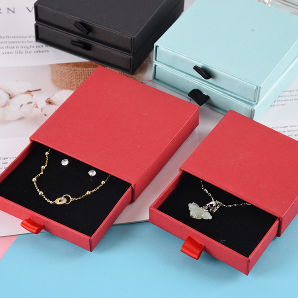 Wholesaler rich colors thin design drawer box for pendant necklace earring ring jewelry set gift packaging box