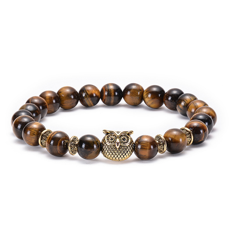 natural universe gemstone tiger eye round beads lion owl leopard buddha charm bracelet jewelry bracelets jewelry wholesale