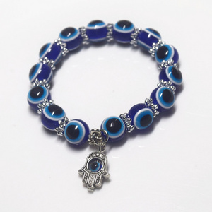 handmade cheap fashion women lucky turkish blue d-evil eye beads beaded bracelet jewelry elastic cord bracelets