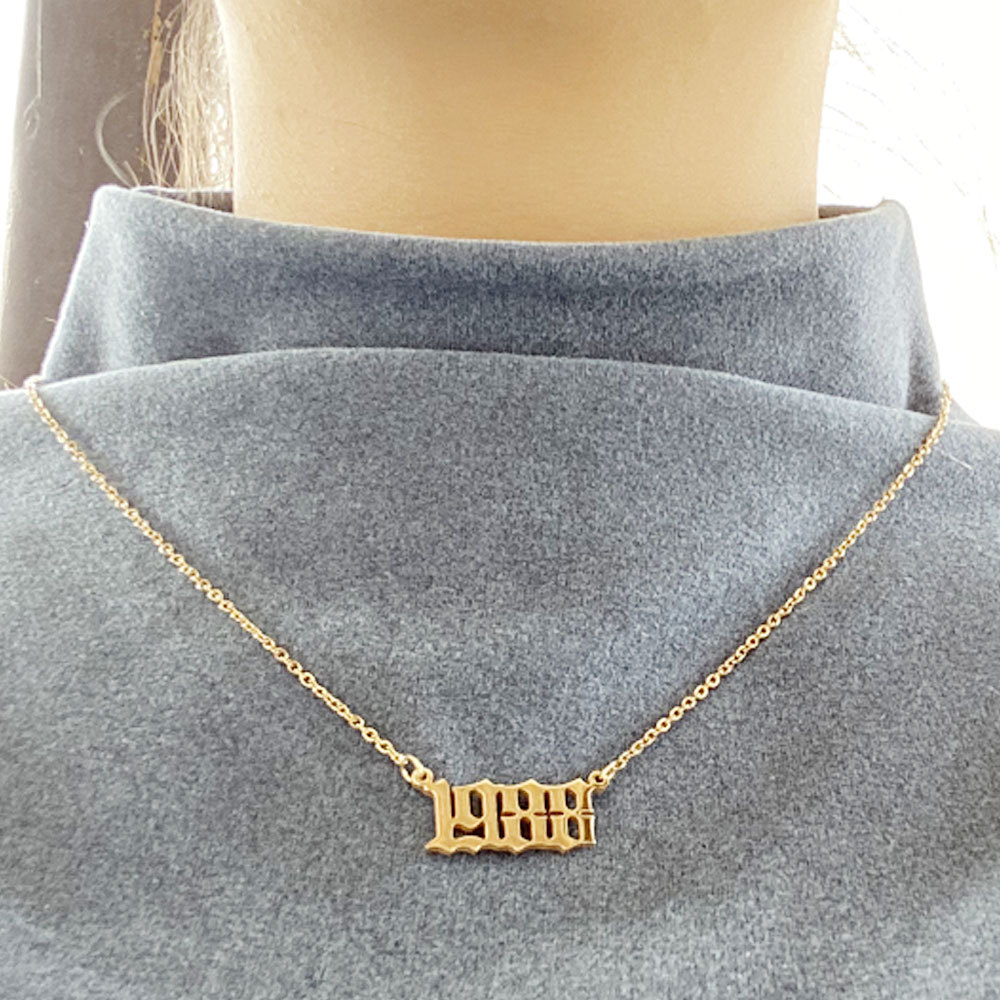 gold plated personalized birth birthday new year number chain necklace stainless steel wholesale