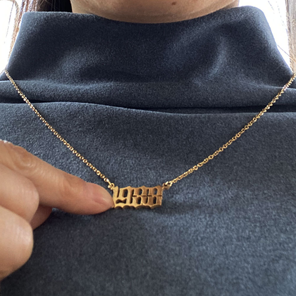 gold plated personalized birth birthday new year number chain necklace stainless steel wholesale