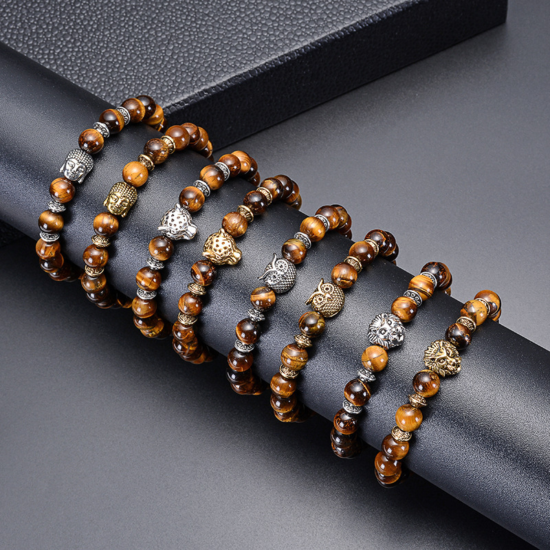 natural universe gemstone tiger eye round beads lion owl leopard buddha charm bracelet jewelry bracelets jewelry wholesale