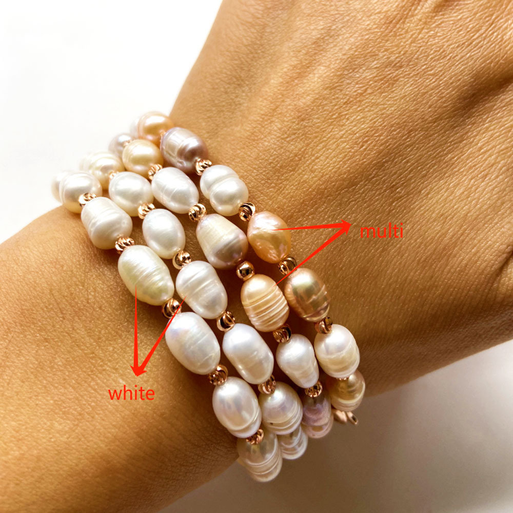 fashion trendy handmade real natural white fresh water cultured pearl bracelet with beads jewelry