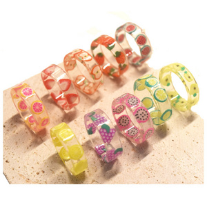 Wholesale Korean style chunky design candy color resin acrylic plastic crystal fruit charm finger rings jewelry ring supplier