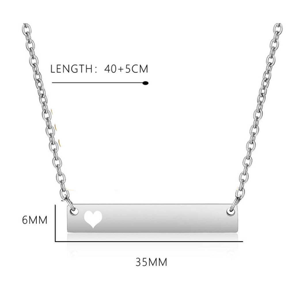 women's stainless steel heart charm engraved engraving engraveable statement horizontal pendant bar necklace blanks