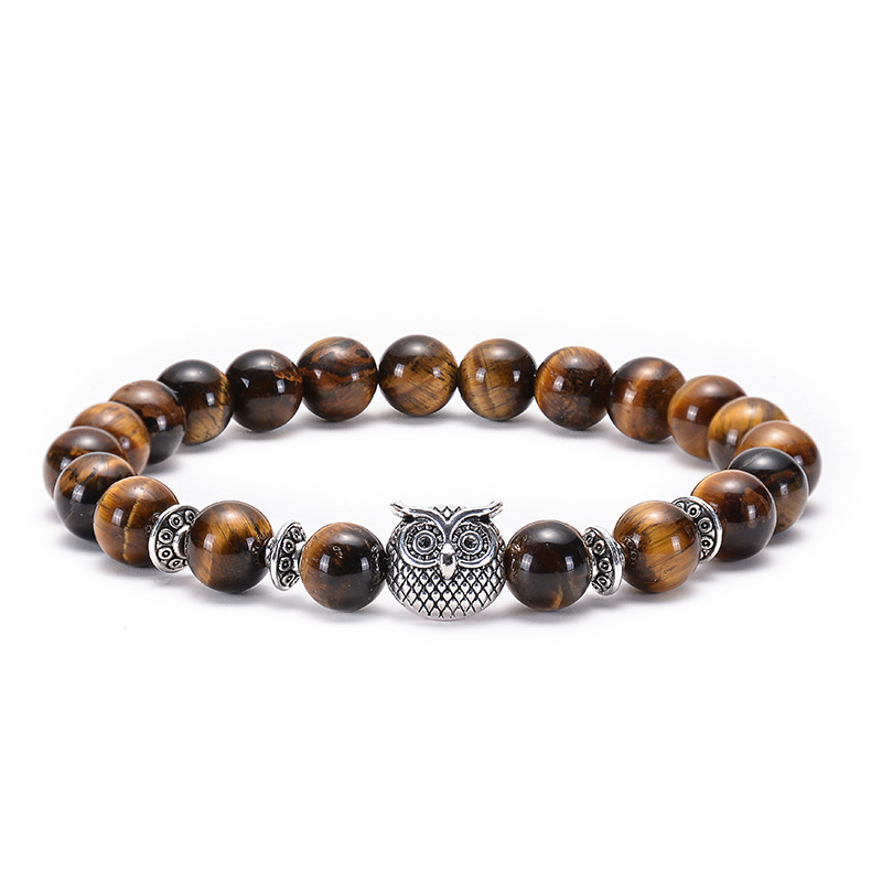 natural universe gemstone tiger eye round beads lion owl leopard buddha charm bracelet jewelry bracelets jewelry wholesale