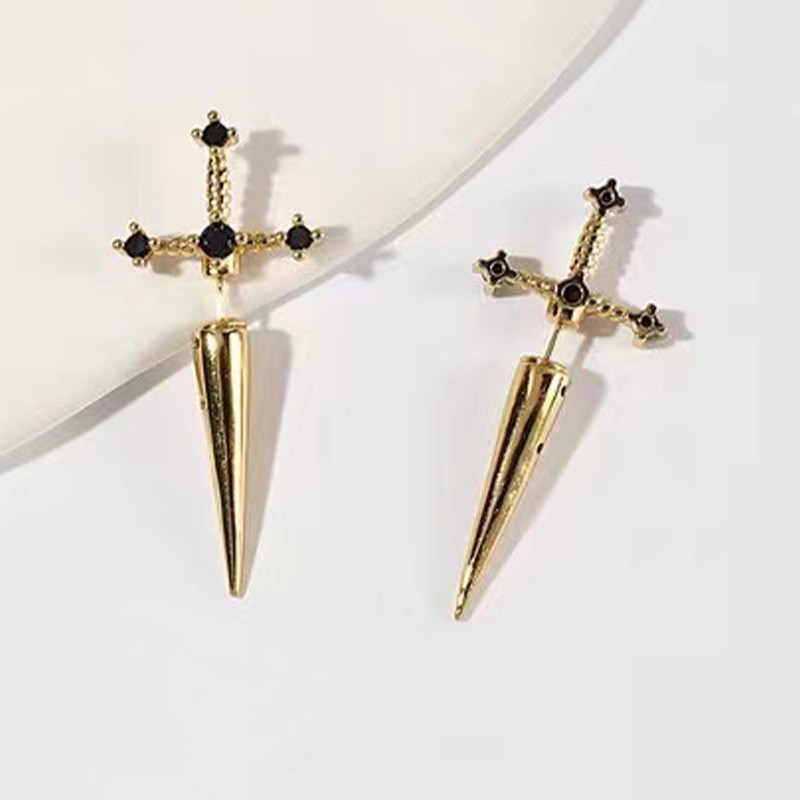 funky goth brass alloy sword dagger charm earring jewelry for cosplay unisex