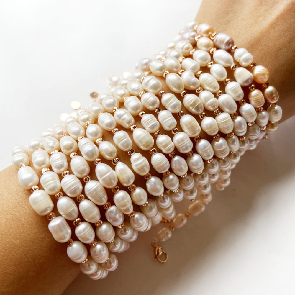 fashion trendy handmade real natural white fresh water cultured pearl bracelet with beads jewelry