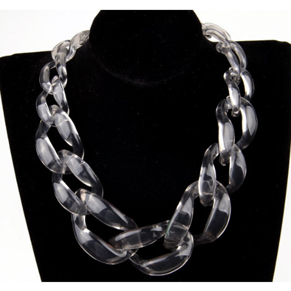 fashion women clear acetic acid clear acrylic statement chunky chain link choker necklace resin jewelry