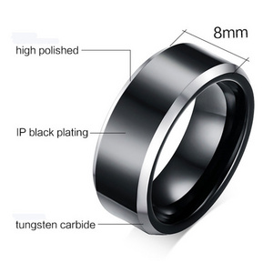 engraving 8mm black high quality manly bands tungsten carbide ring men's fashions