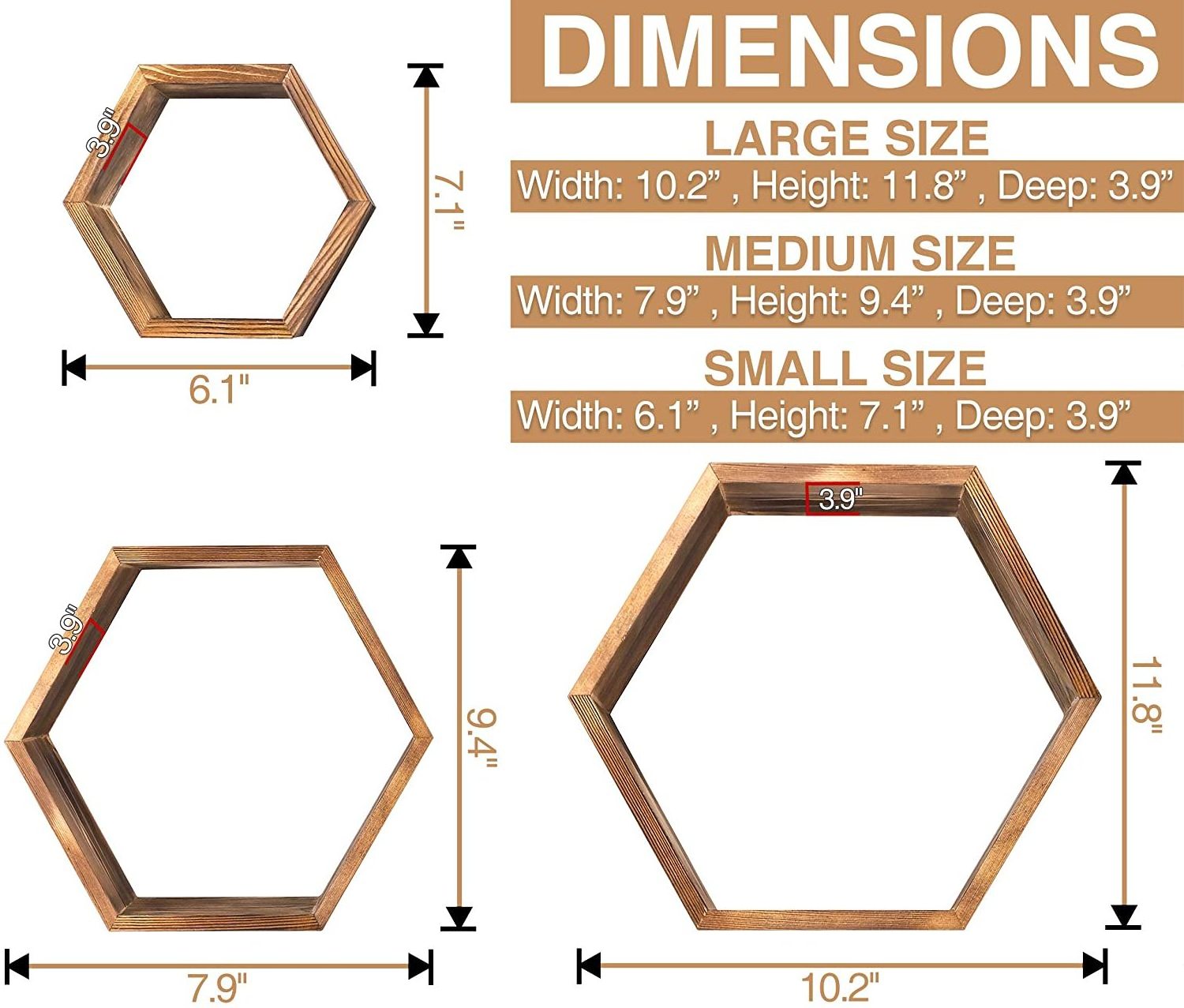 Hexagon Wall Decor Floating Shelves 3-Pack Decorative Wall Shelf Set  Screws And Anchors Included