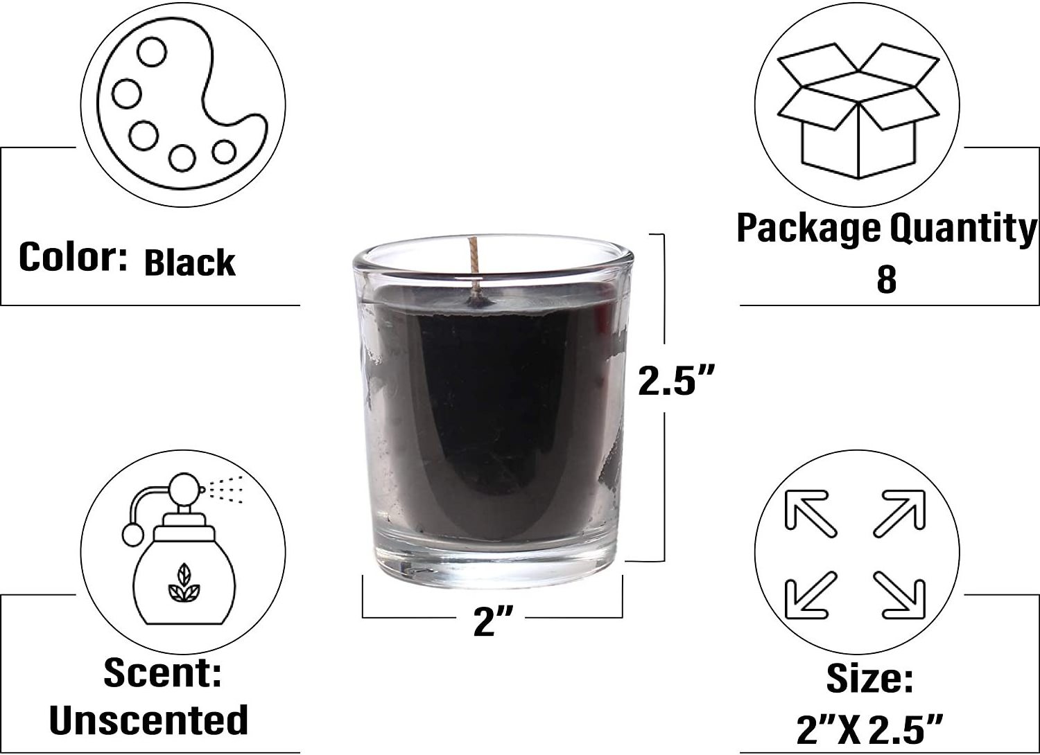 Unscented Votive Candles BLACK Handmade Interior Decoration Paraffin Wax Tea Light in Glass Scented 3 Pounds Pillar 14 Hours