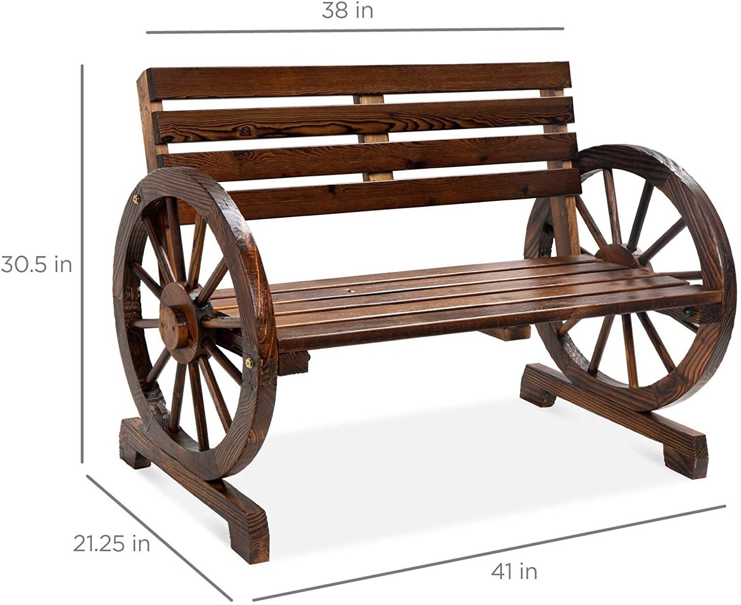 Best Choice Products 2-Person Wooden Wagon Wheel Bench for Backyard, Patio, Porch, Garden