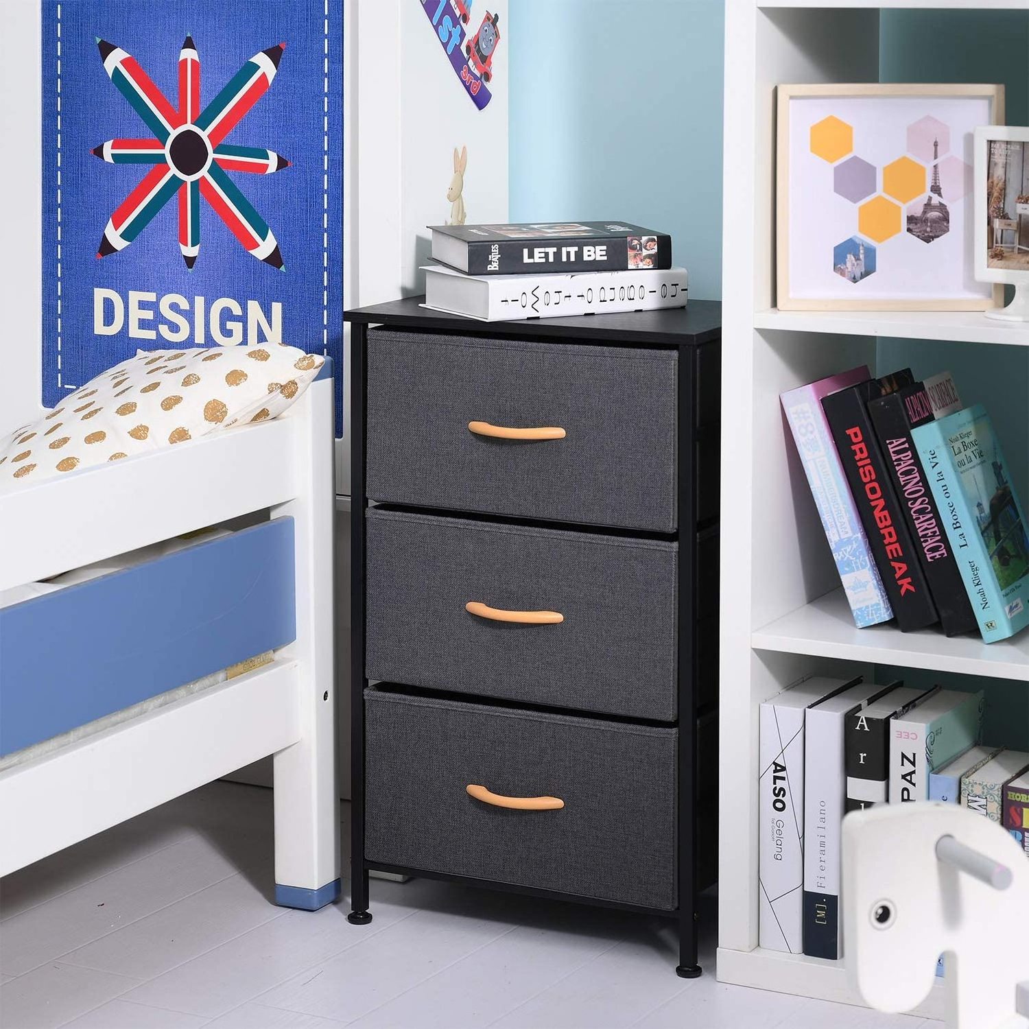 Nightstand Chest with 3 Fabric Drawers