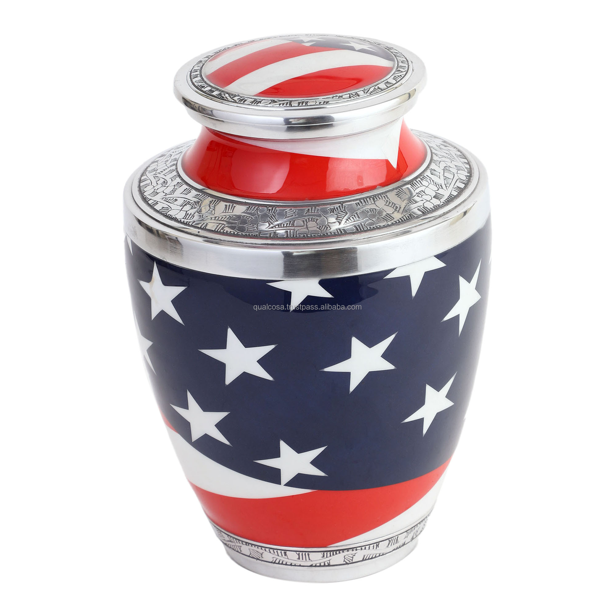 AMERICAN FLAG ALUMINIUM URN FOR HUMAN ASHES DIRECT MANUFACTURER ADULT  LARGE URN CAN HOLD 200 CUBIC INCHES