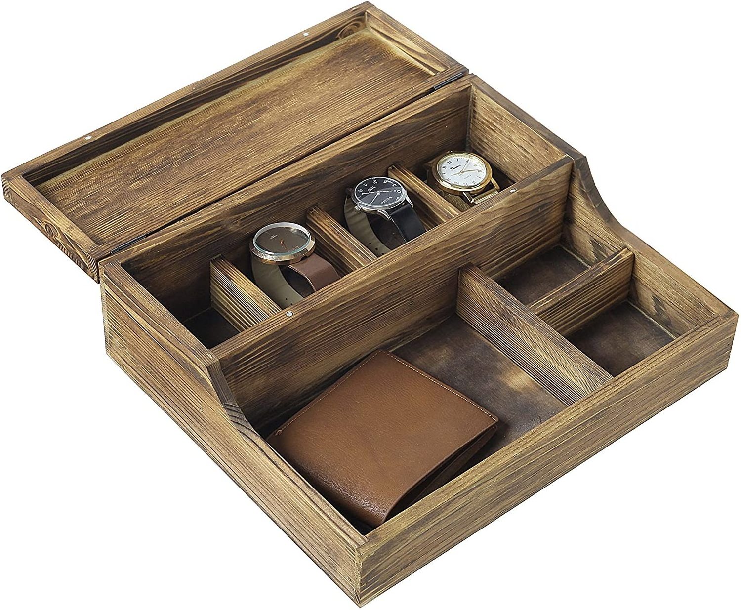 Watch Jewelry Box for Men 6 Slot Watch Box,6 Watch Case 8 Pair Cufflinks and Sunglasses Display Box,Wood Large Watch Display Cas