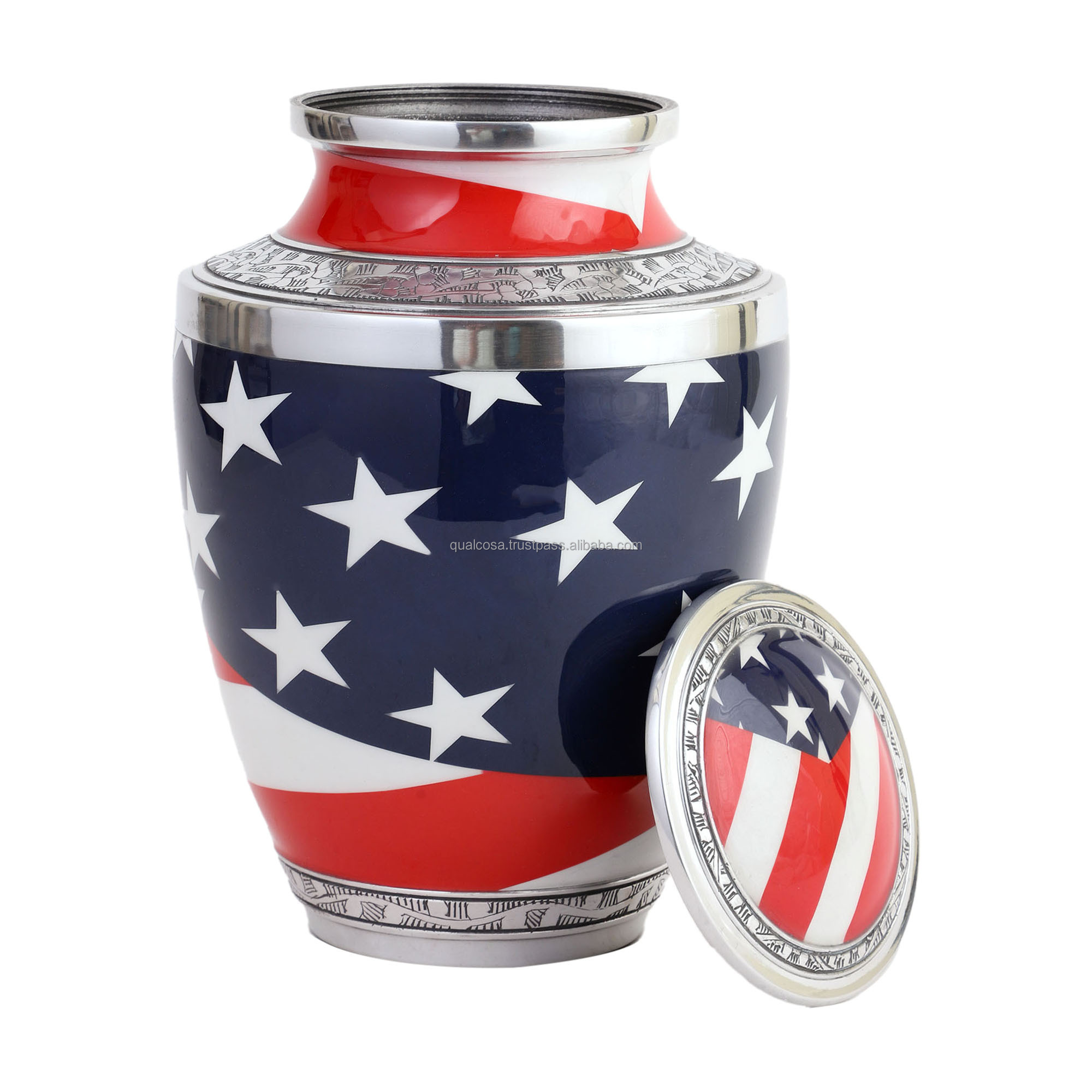 AMERICAN FLAG ALUMINIUM URN FOR HUMAN ASHES DIRECT MANUFACTURER ADULT  LARGE URN CAN HOLD 200 CUBIC INCHES