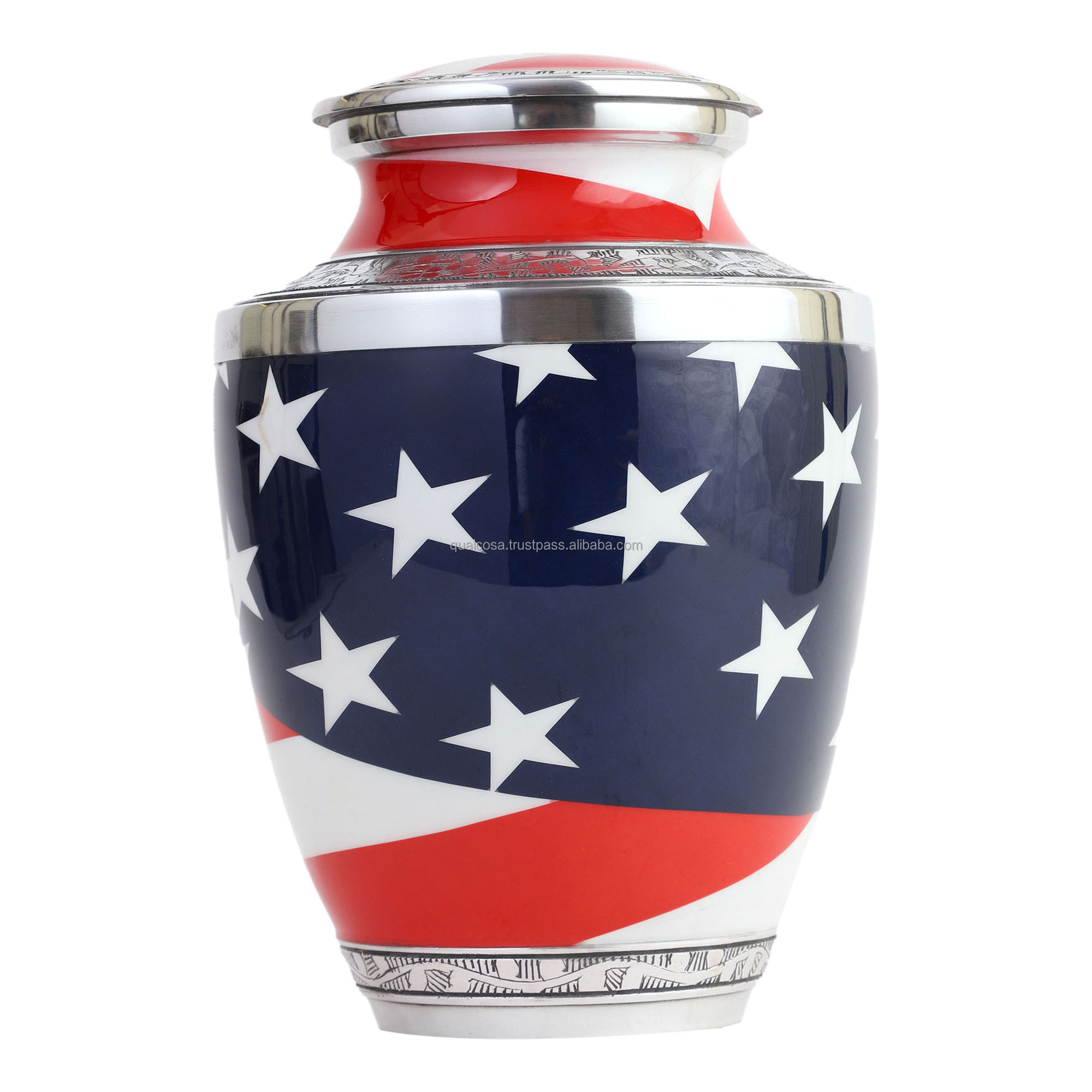 AMERICAN FLAG ALUMINIUM URN FOR HUMAN ASHES DIRECT MANUFACTURER ADULT  LARGE URN CAN HOLD 200 CUBIC INCHES