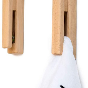 Wood Towel Hooks- Set of 2 Self Adhesive Vintage Towel Holder Wooden Wall Mounted Towel Racks for Bathroom and Kitchen