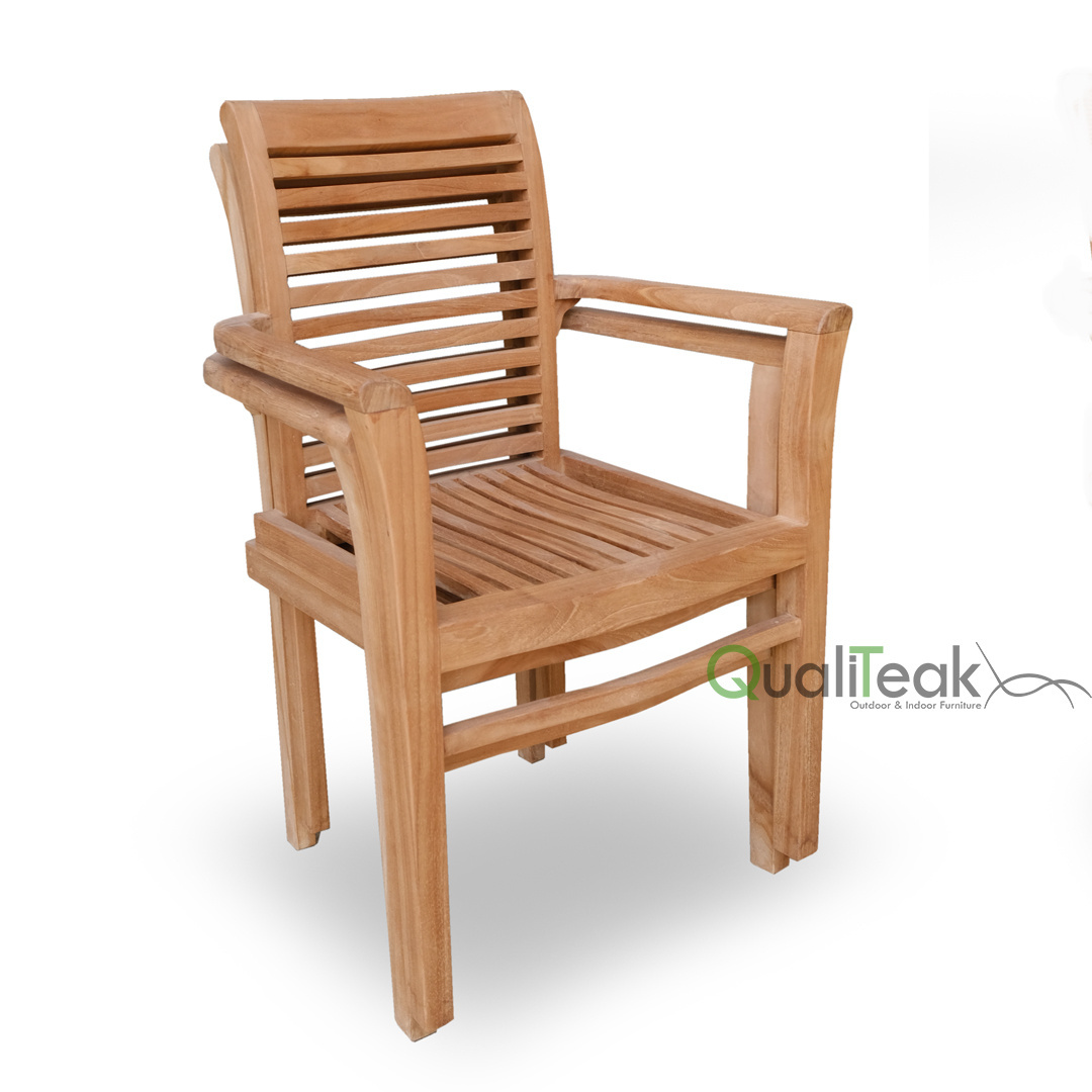 High Quality Teak Wood Stacking Chair with Backrest and Armrest for Outdoor, Restaurant, and Coffee Shop