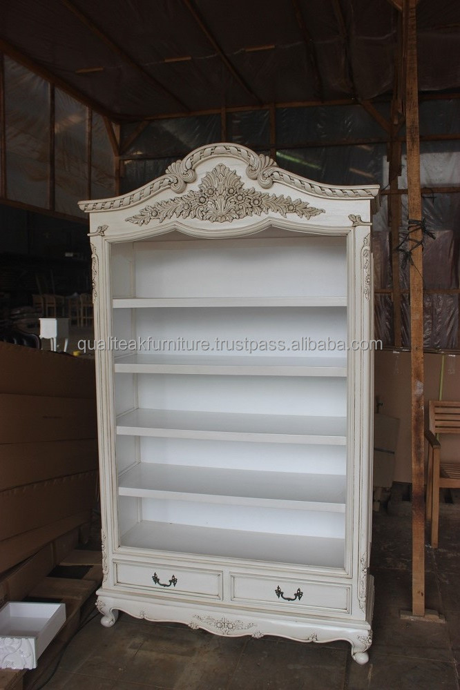 Antique White Paint Mahogany Bookcase With Drawers