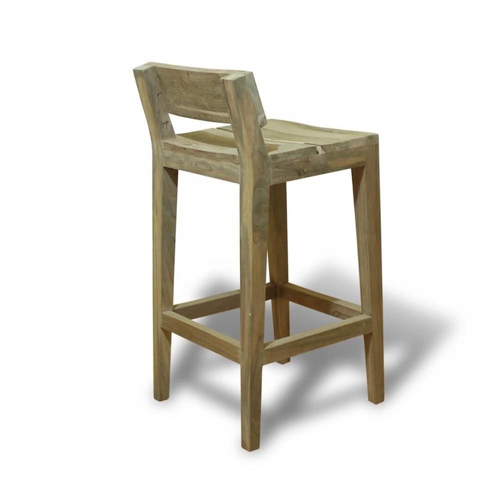 Moha Simple Teak Bar Chair with Antique Distressed Finish