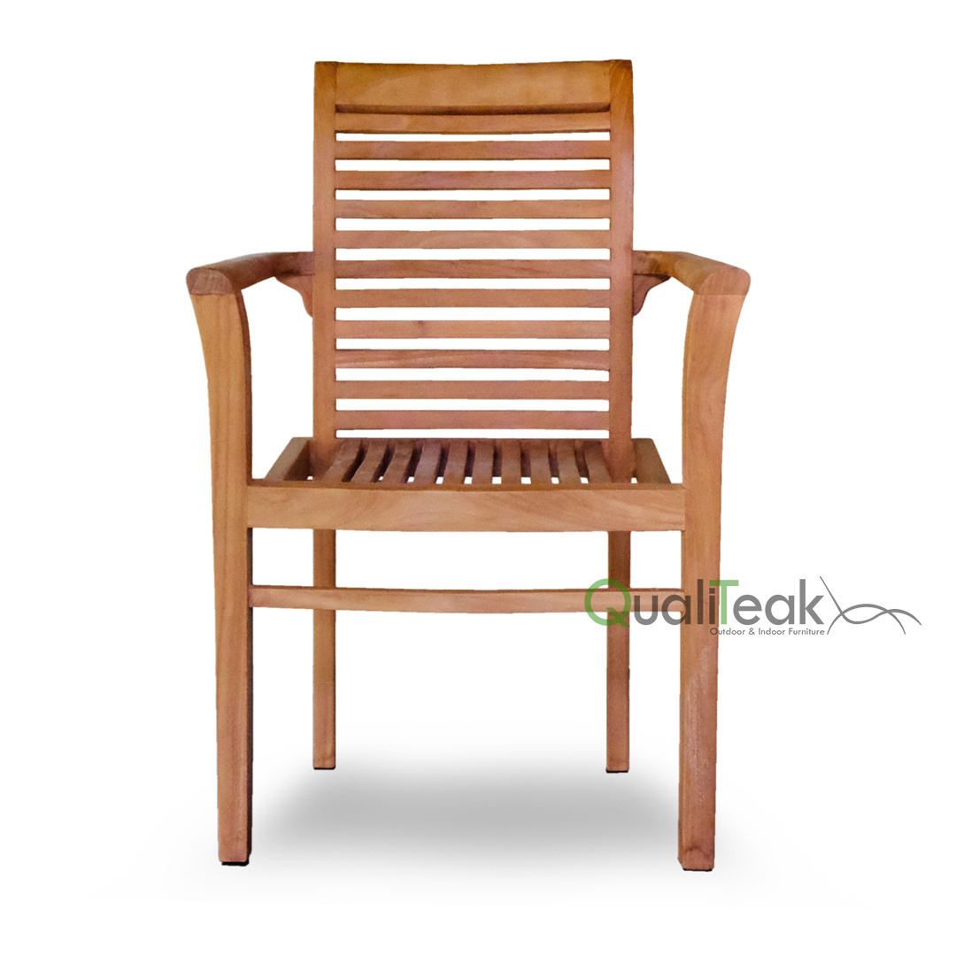 High Quality Teak Wood Stacking Chair with Backrest and Armrest for Outdoor, Restaurant, and Coffee Shop