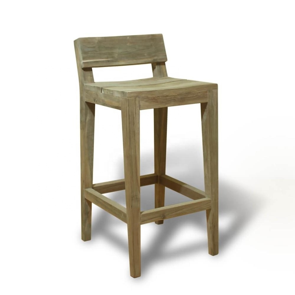 Moha Simple Teak Bar Chair with Antique Distressed Finish