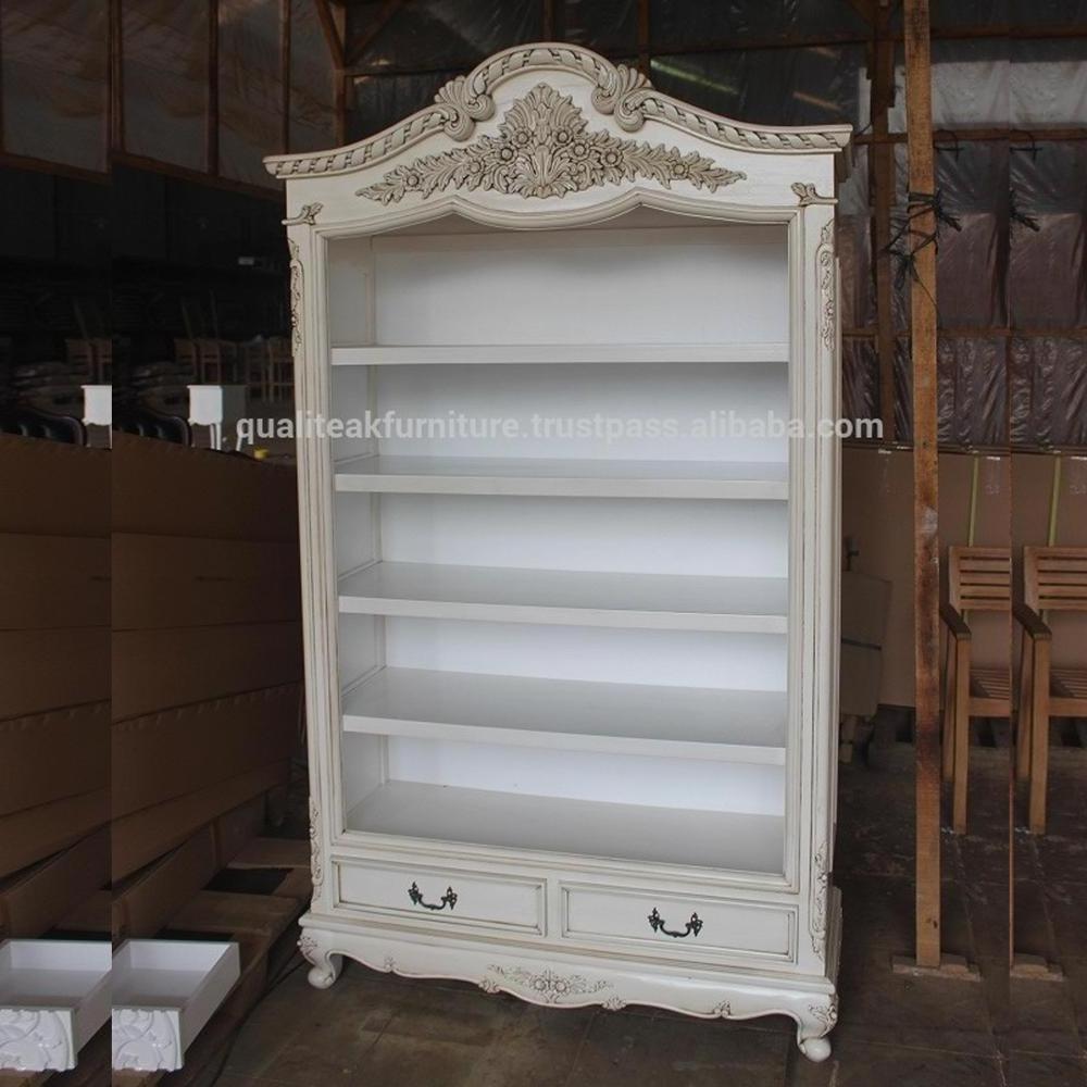 Antique White Paint Mahogany Bookcase With Drawers