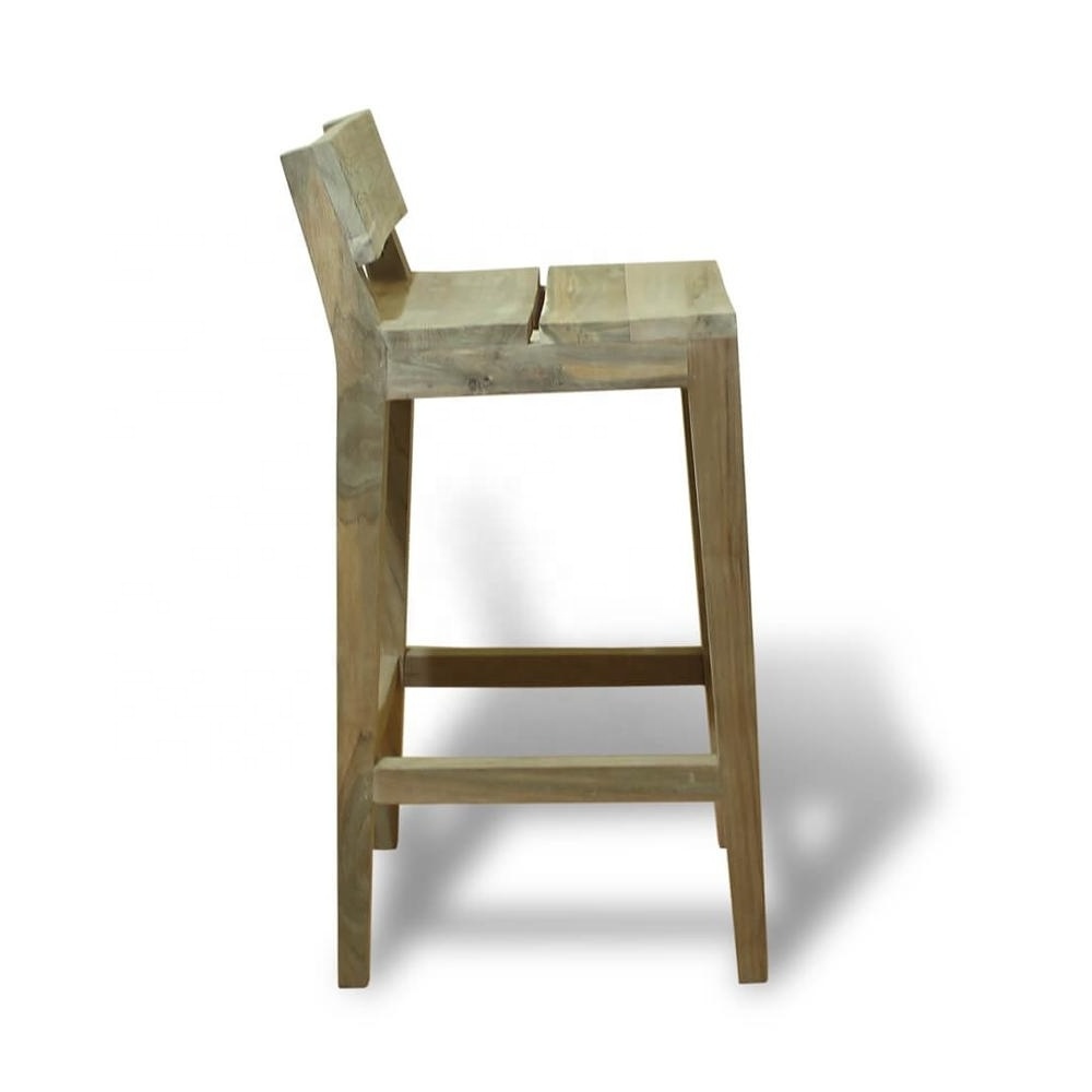 Moha Simple Teak Bar Chair with Antique Distressed Finish