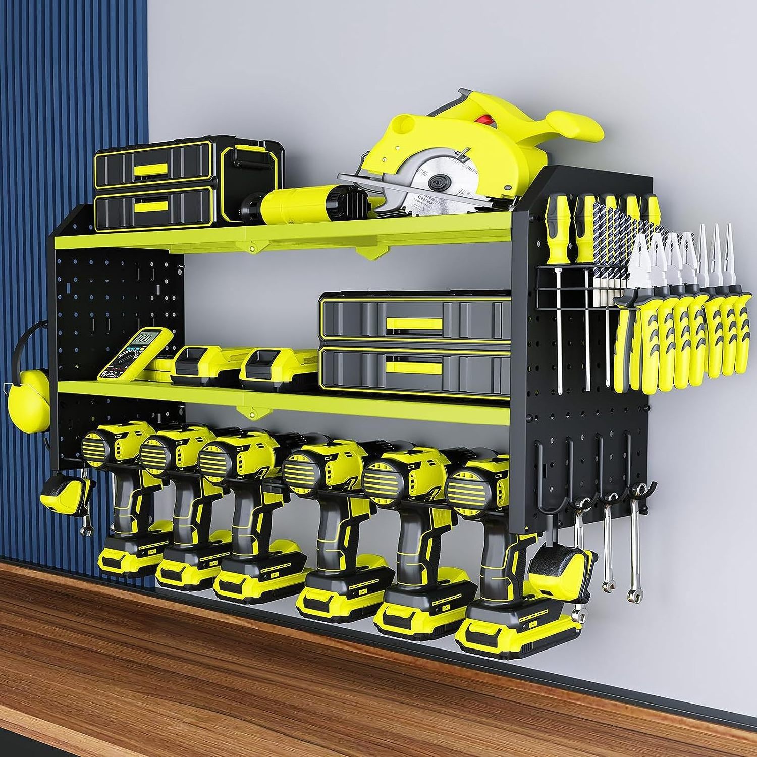 Power Tool Organizer 8 Drill Wall Mounted Metal Tool Rack, Garage Organizer Storage Rack