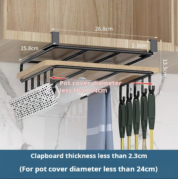 Kitchen Hanging Cabinet Under Hanging No-Punch Shelf Hooks Hanging Kitchenware Cutting Board Organizer