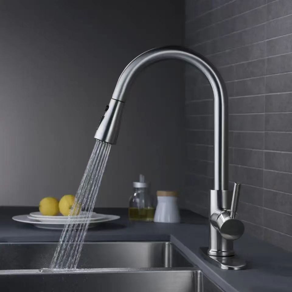 Factory wholesale customized kitchen faucet hot and cold rotatable 304 stainless steel pull-out retractable sink faucet