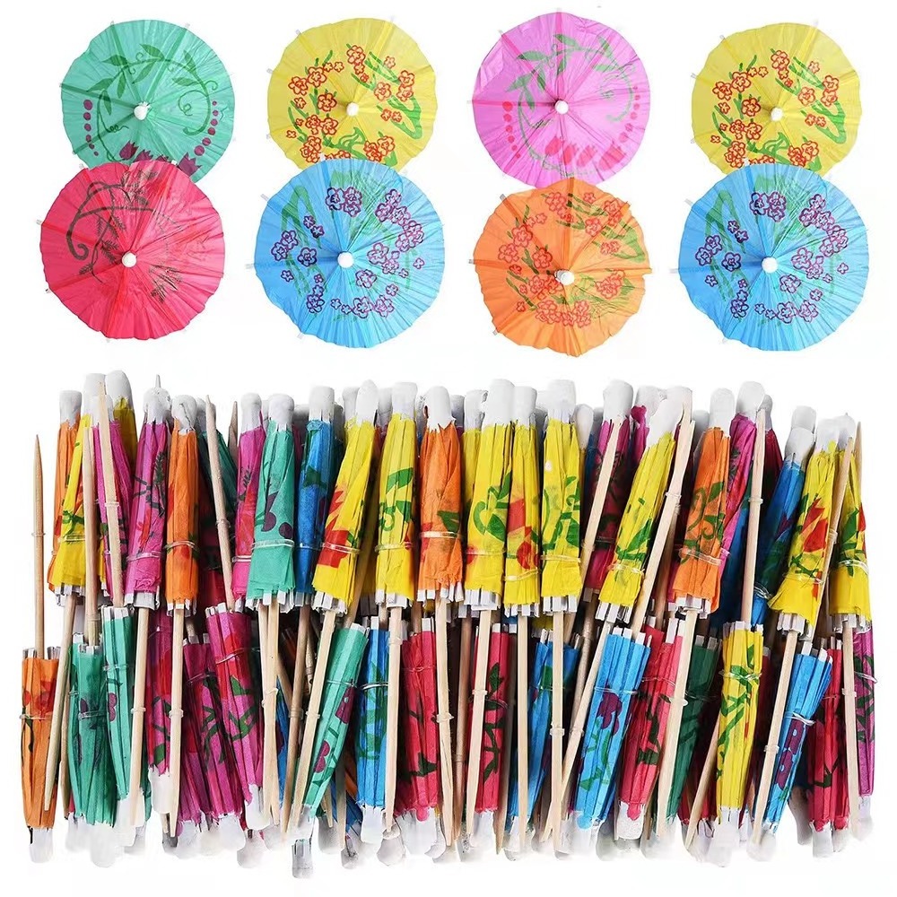 Wholesale Food Decoration Wooden Fruit Picks Umbrella Toothpicks Flag Custom Logo Welcomed