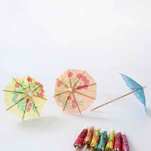 Wholesale Food Decoration Wooden Fruit Picks Umbrella Toothpicks Flag Custom Logo Welcomed