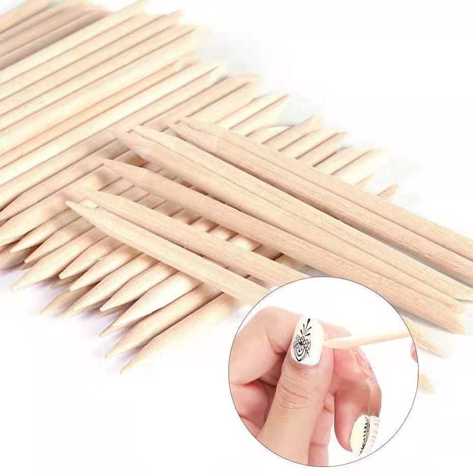 100 pcs Biodegradable Natural Wooden Push Drill Sticks Dead Skin Pusher Nail Sticks