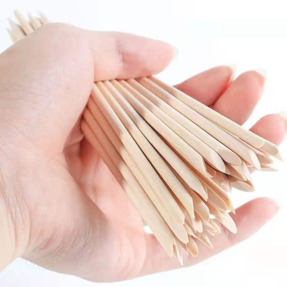 100 pcs Biodegradable Natural Wooden Push Drill Sticks Dead Skin Pusher Nail Sticks