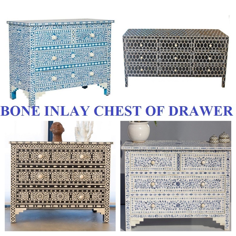 Bone Inlay Chest 9 Drawer Living Room Cabinet Bone Inlay Dresser Bone Inlay Furniture home furniture by Quality Handicrafts