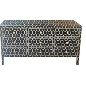 Bone Inlay Chest 9 Drawer Living Room Cabinet Bone Inlay Dresser Bone Inlay Furniture home furniture by Quality Handicrafts