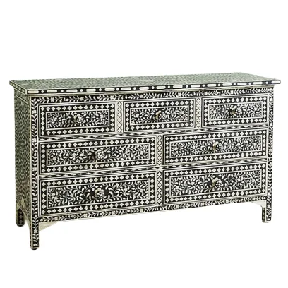 Bone Inlay Chest 7 Drawer Living Room Cabinet Bone Inlay Dresser Bone Inlay Furniture home furniture by Quality Handicrafts